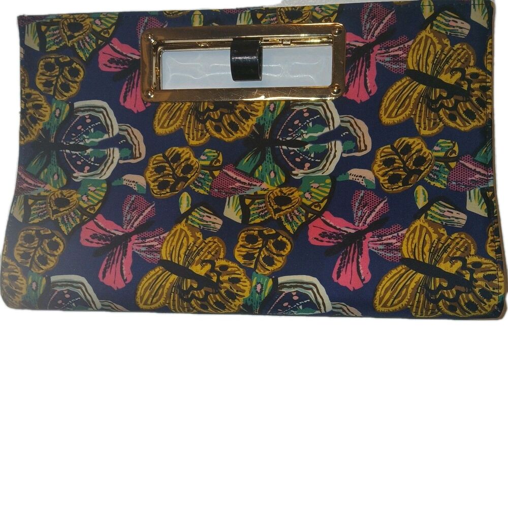 Navy blue floral clutch purse With Gold Accent See Images For Condition